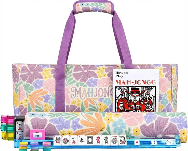 American Mahjong Set, 166 Engraved Melamine Tiles with Racks and Pushers, Mat and Canvas Carry Bag