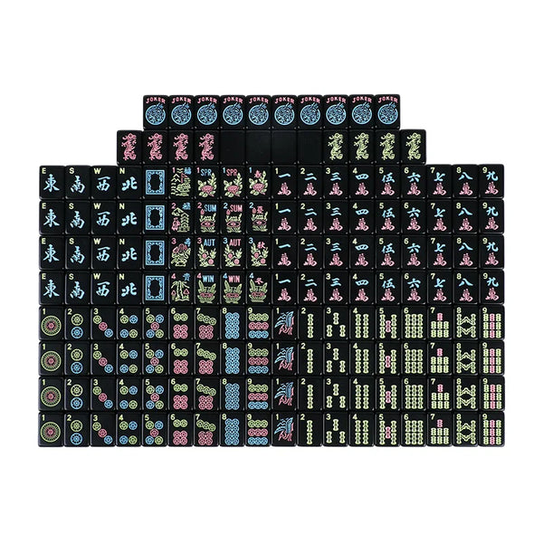 American Mahjong Set, 160 Engraved Hand Polished Melamine Tiles, Solid Black