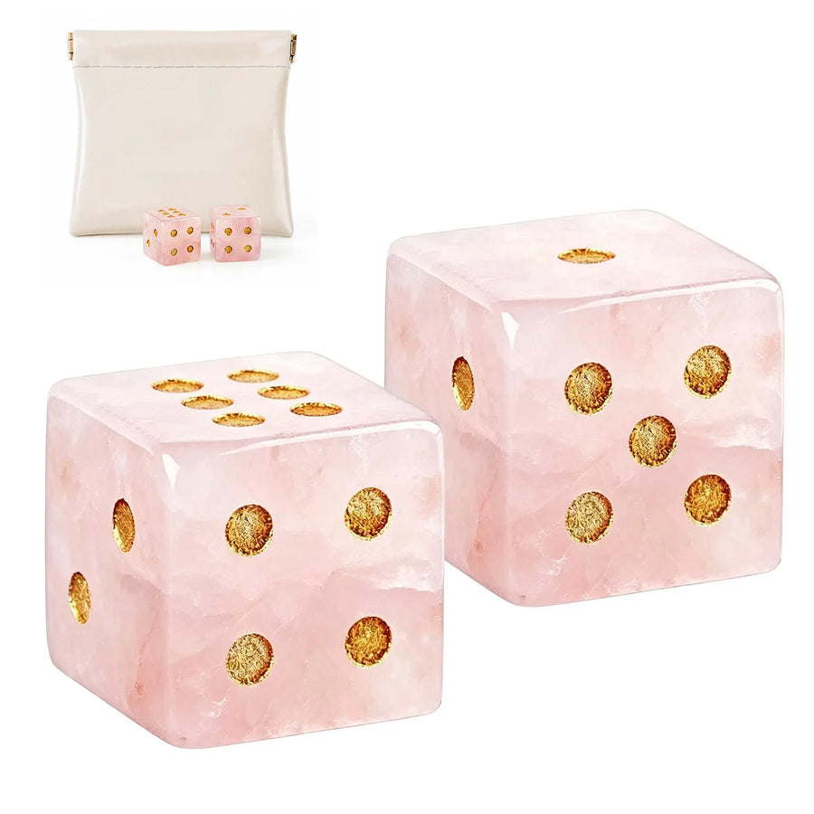 Mahjong Dice Set with Mini Dice Pouch, Pink Crystal Dice for 4 Players