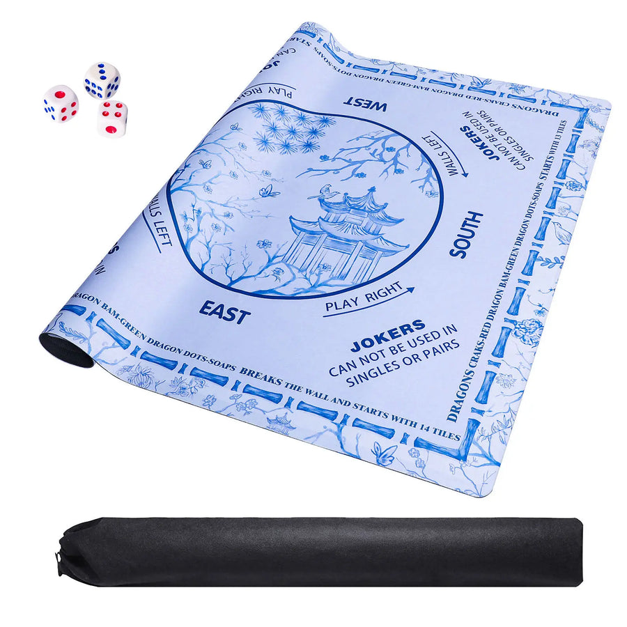 American Mahjong Table Mat, Scalloped Portable Rubber Mat, Classic Blue, view 5