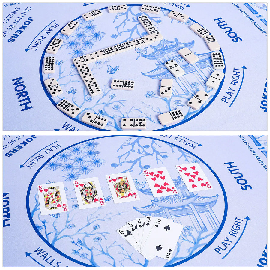 American Mahjong Table Mat, Scalloped Portable Rubber Mat, Classic Blue, view 6