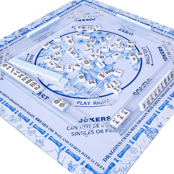 American Mahjong Table Mat, Scalloped Portable Rubber Mat, Classic Blue