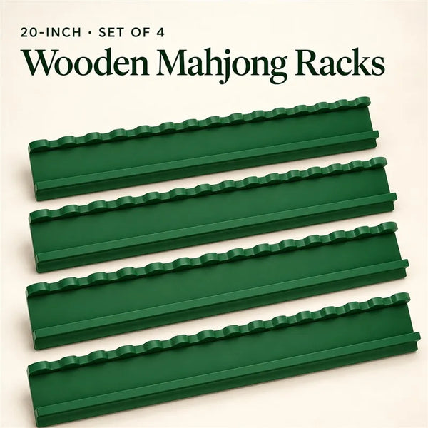 American Mahjong Racks with Pushers, Set of 4, 20 Inch Wave Edge Wood, Multicolor