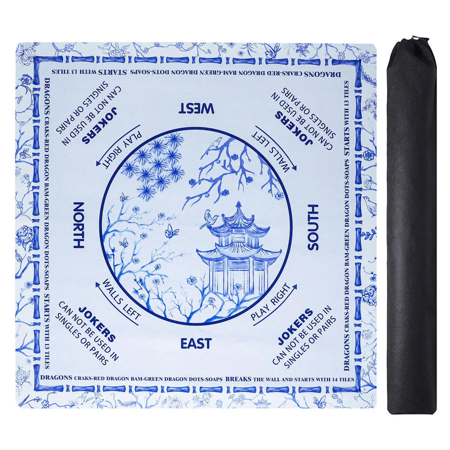 American Mahjong Table Mat, Scalloped Portable Rubber Mat, Classic Blue, view 2