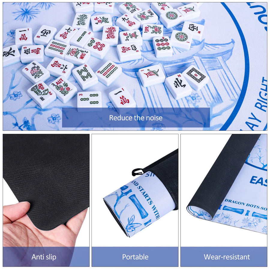 American Mahjong Table Mat, Scalloped Portable Rubber Mat, Classic Blue, view 4