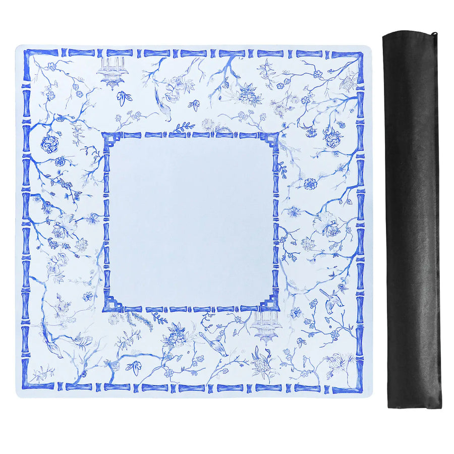 American Mahjong Table Mat, Scalloped Portable Rubber Mat, Classic Blue, view 8