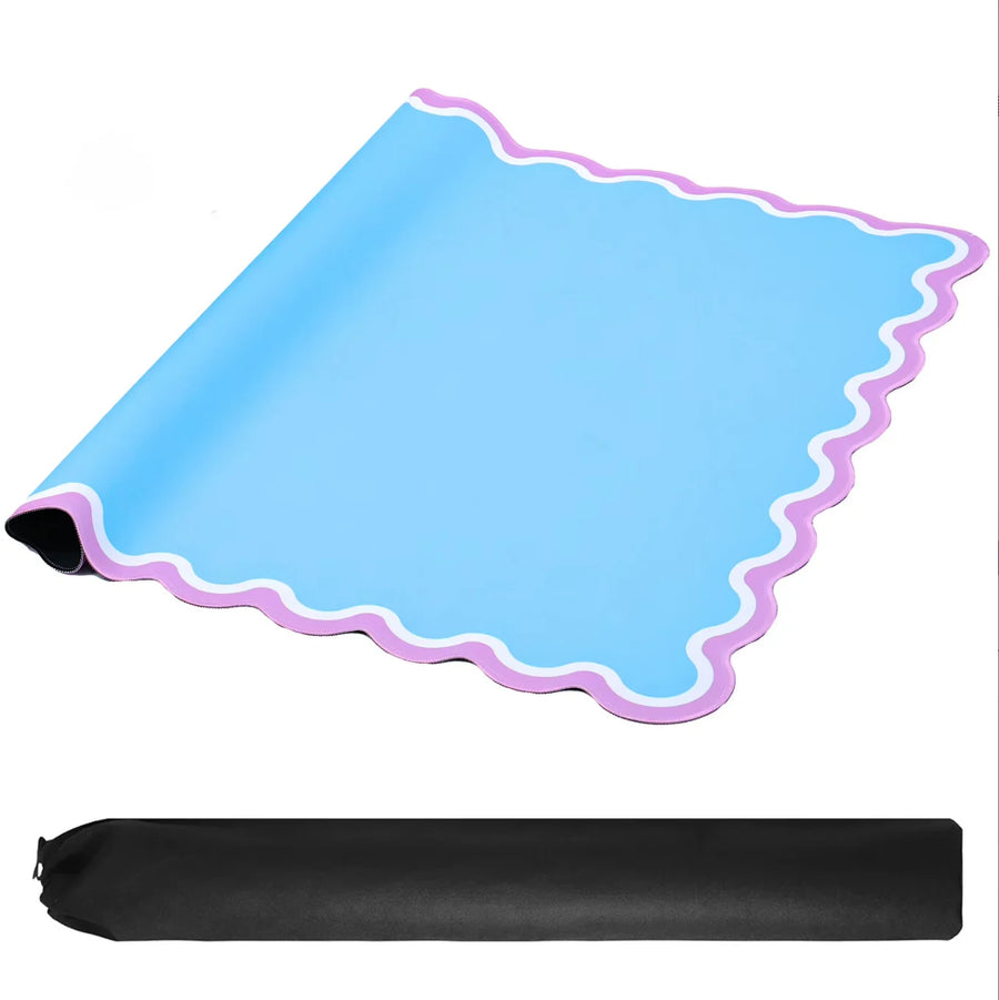 American Mahjong Mat, Foldable Portable Rubber Table Mat, Blue Wave Design