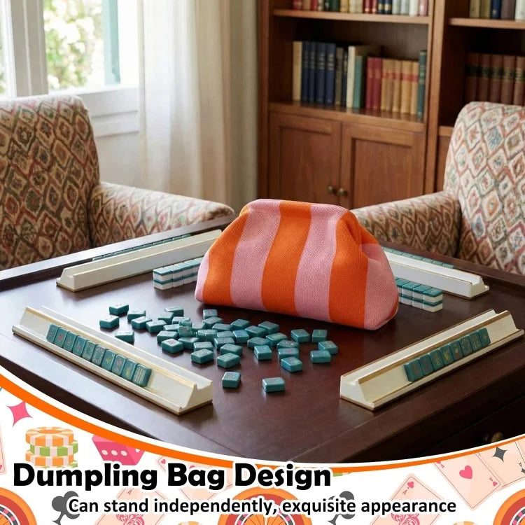 Mahjong Zipper Pouch, Striped Knit Storage Bag for Tiles, Dice and Scoring Chips, Multicolor, view 6