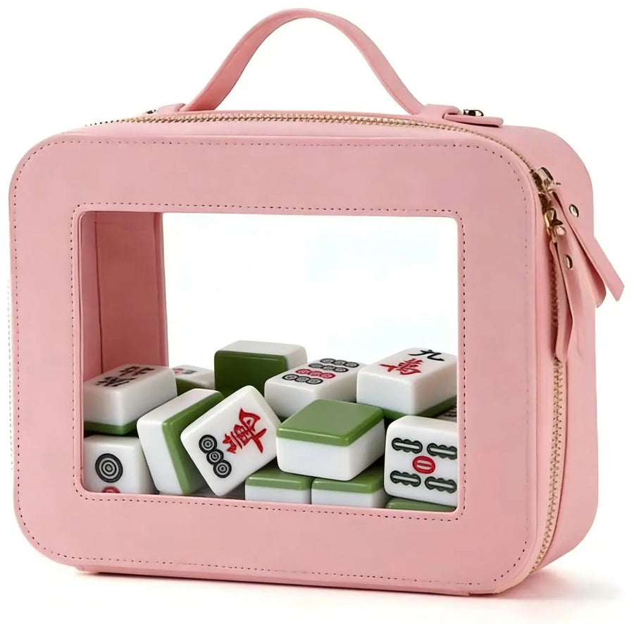 Mahjong Travel Case, Portable Storage Bag with Clear PU Cover