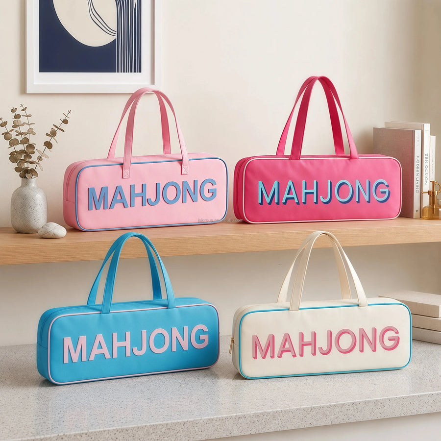 Mahjong Carrying Case with 4 Rack Slots and Mat Holder, Large Capacity Bag