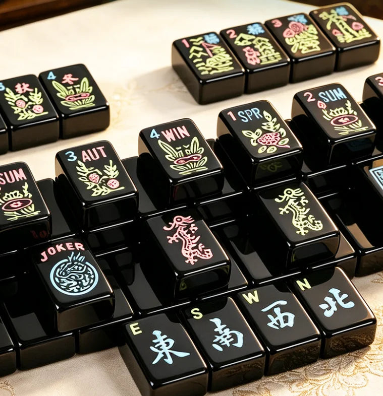 American Mahjong Set, 160 Engraved Hand Polished Melamine Tiles, Solid Black, view 3