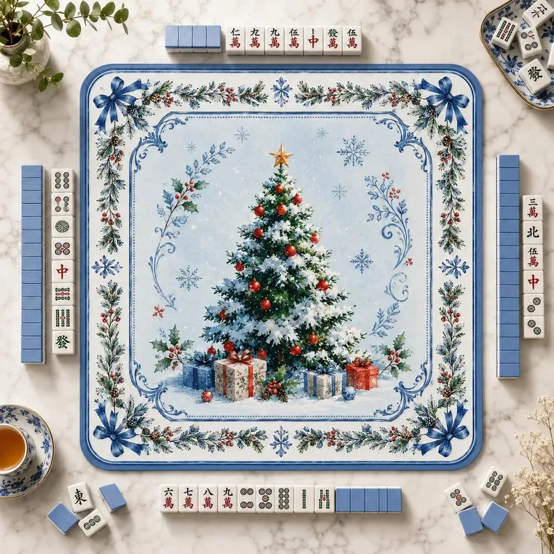 American Mahjong Mat, Rubber, Noise Reducing, Abstract Coral Sea Floral Pattern