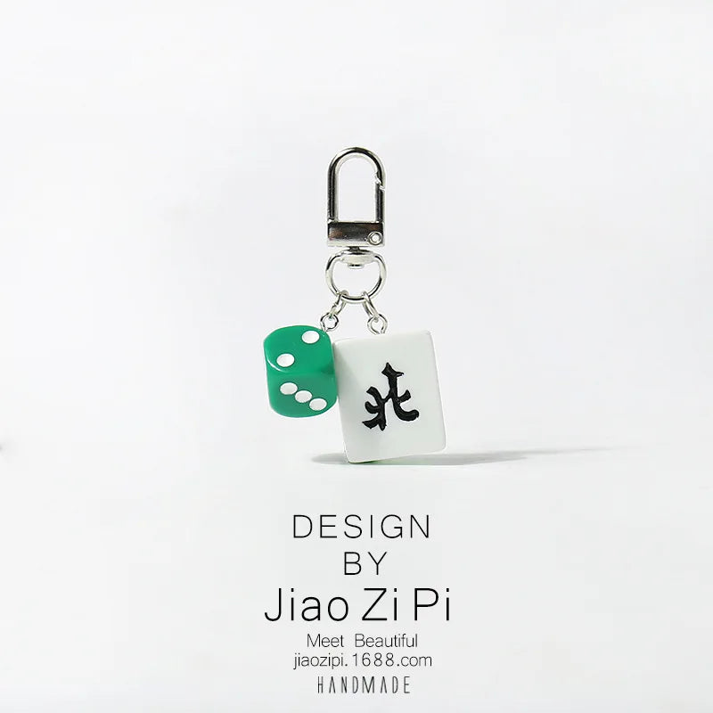 Mahjong Keychain, Red Dragon Tile Pendant, Bag Charm for Backpacks