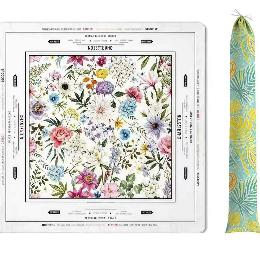 American Mahjong Mat, 33 x 33 Inch Natural Rubber, Non-Slip, Blue and White Floral, view 4