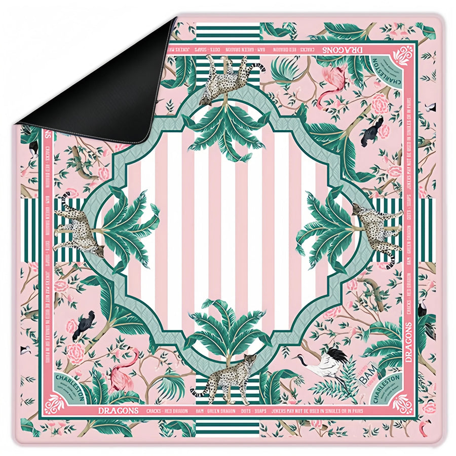 Mahjong Mat, 33 Inch Neoprene, Pink Leopard and Tiger Jungle Animal Print, view 11