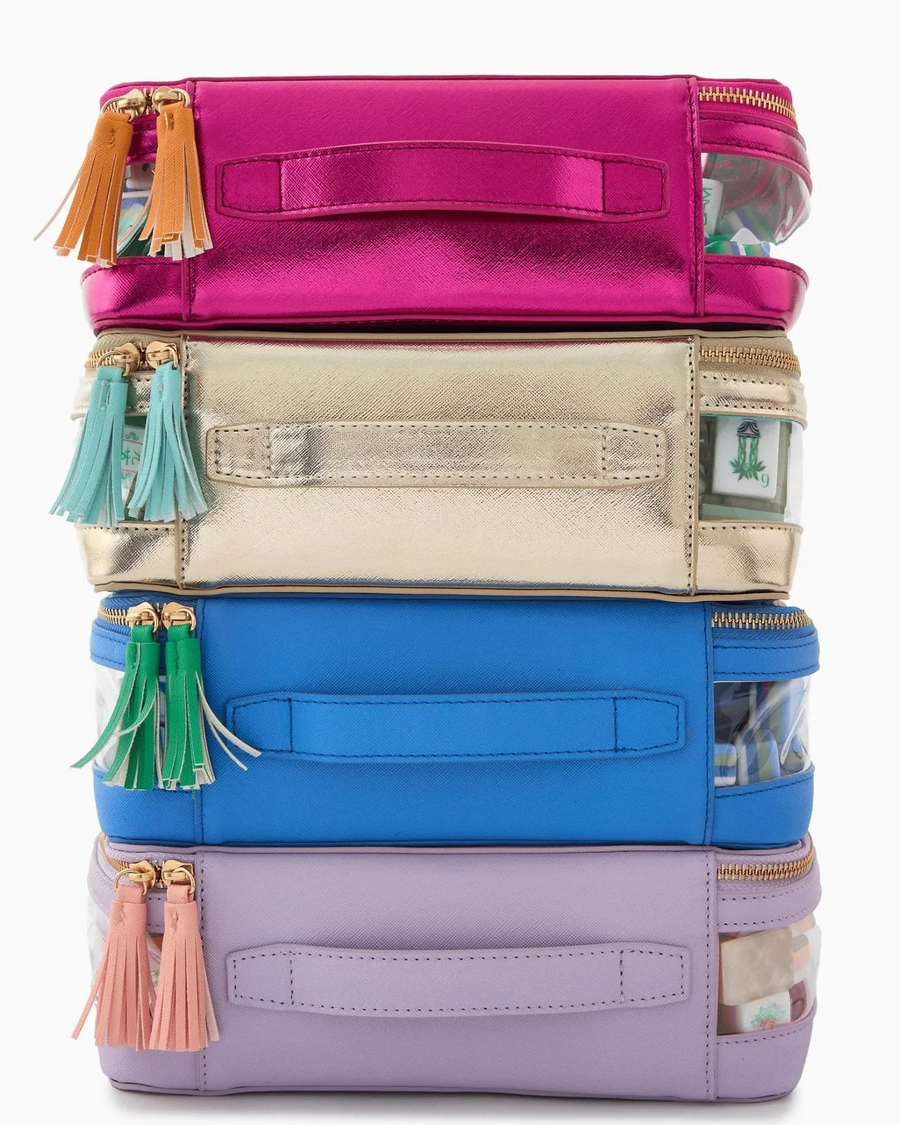 Mahjong Storage Bag, Clear PVC with Zipper and Fringed Handle, Portable Travel Bag, Multicolor, view 2