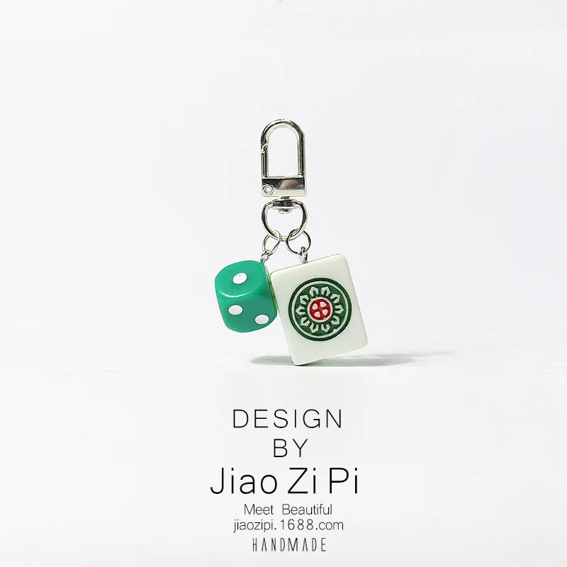 Mahjong Keychain, Red Dragon Tile Pendant, Bag Charm for Backpacks