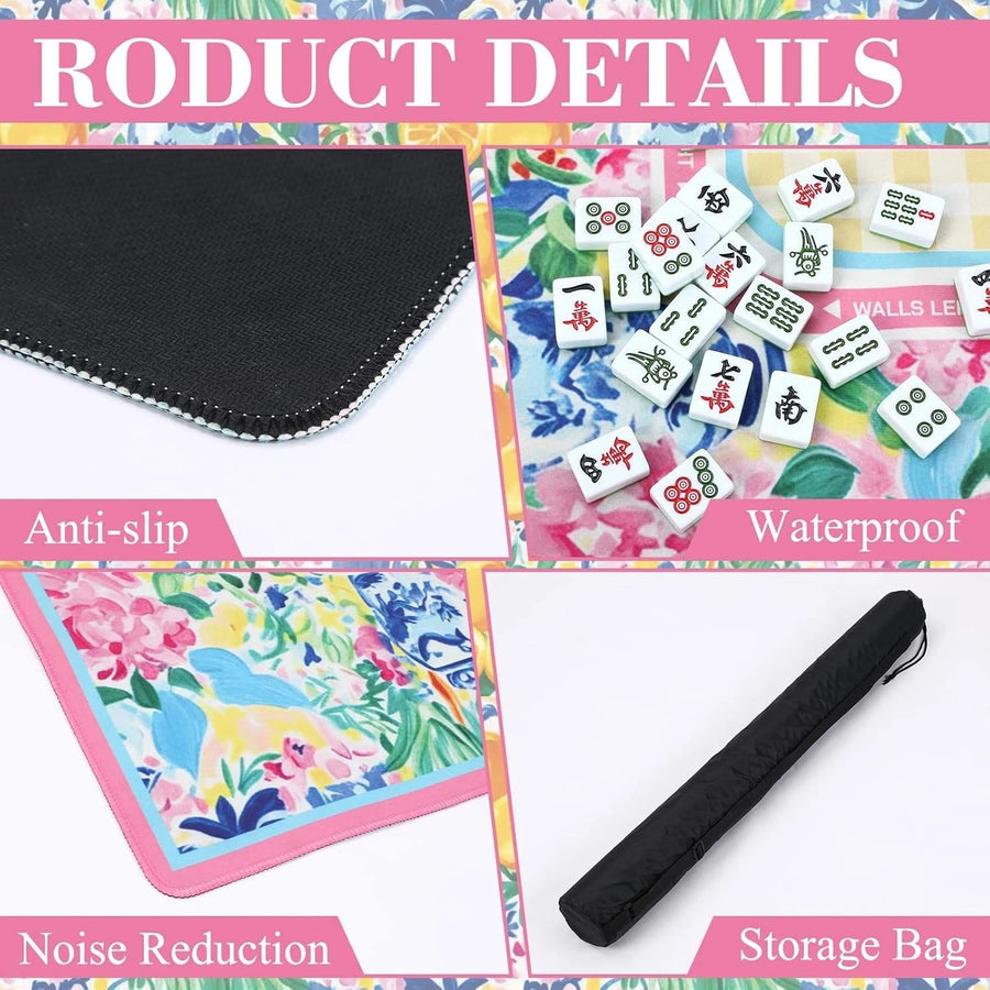 Mahjong Mat, Square Natural Rubber, Non-Slip, Noise Reducing, Modern Floral Design, view 3