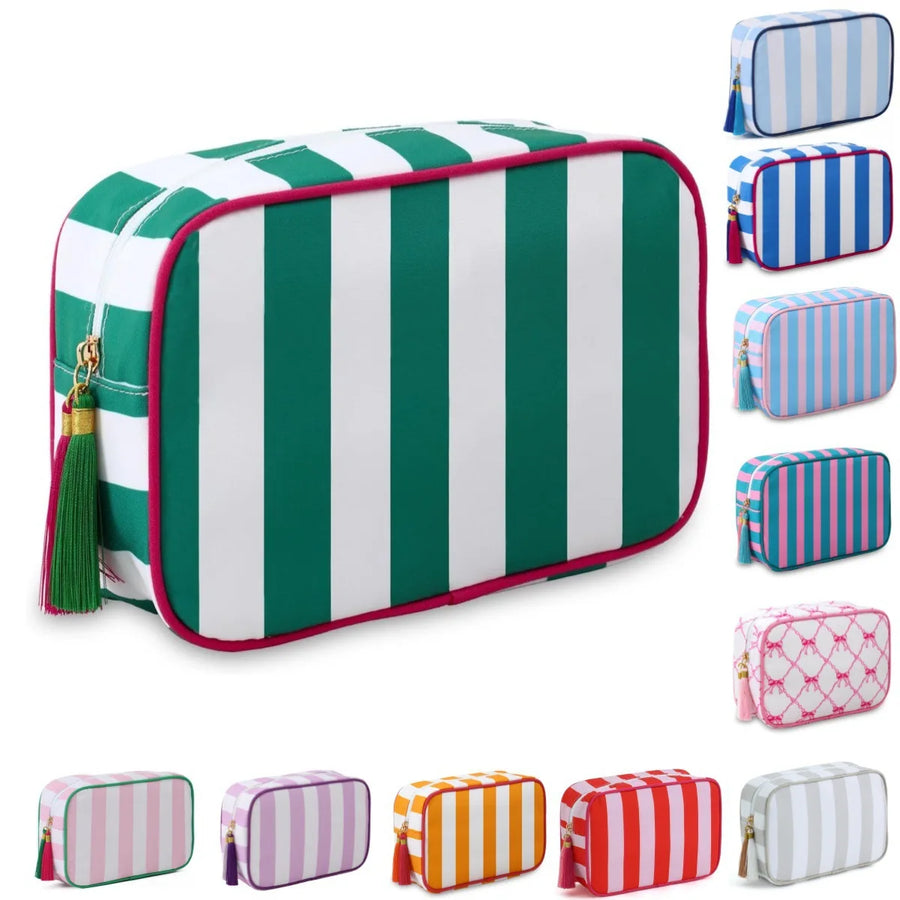 Mahjong Storage Bag, Striped PU Leather, Large Capacity Handheld Travel and Cosmetic Bag, view 5