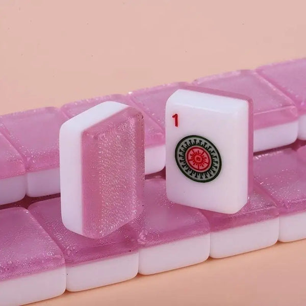 American Mahjong Tile Set, 166 Pieces, 30 mm Glitter Gold Acrylic, Classic Dot and Bird Print