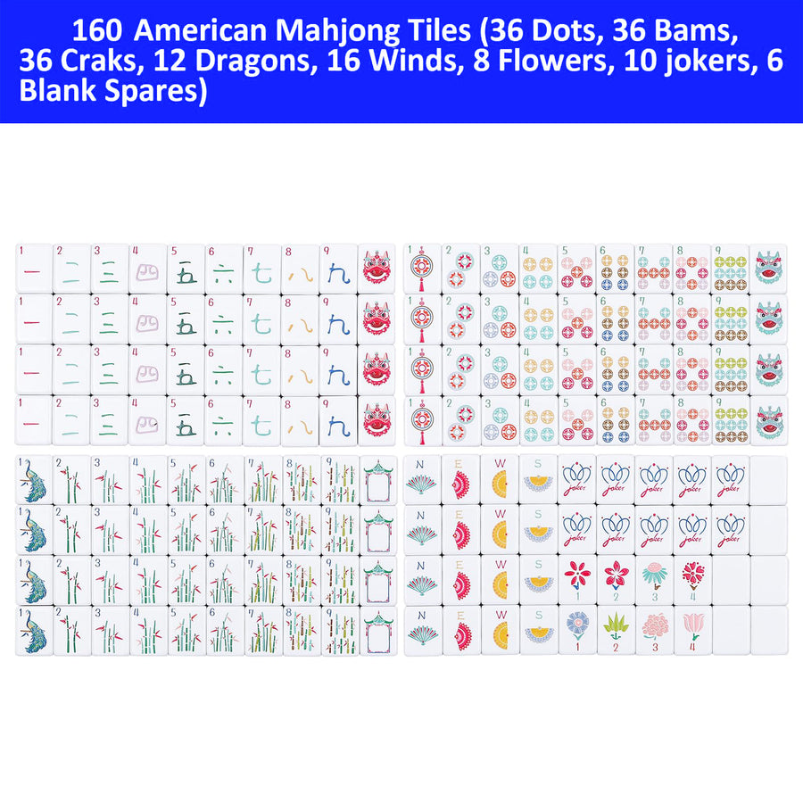 American Mahjong Set, 160 Layered Melamine Tiles, Blue Chinese Knot Design, view 3