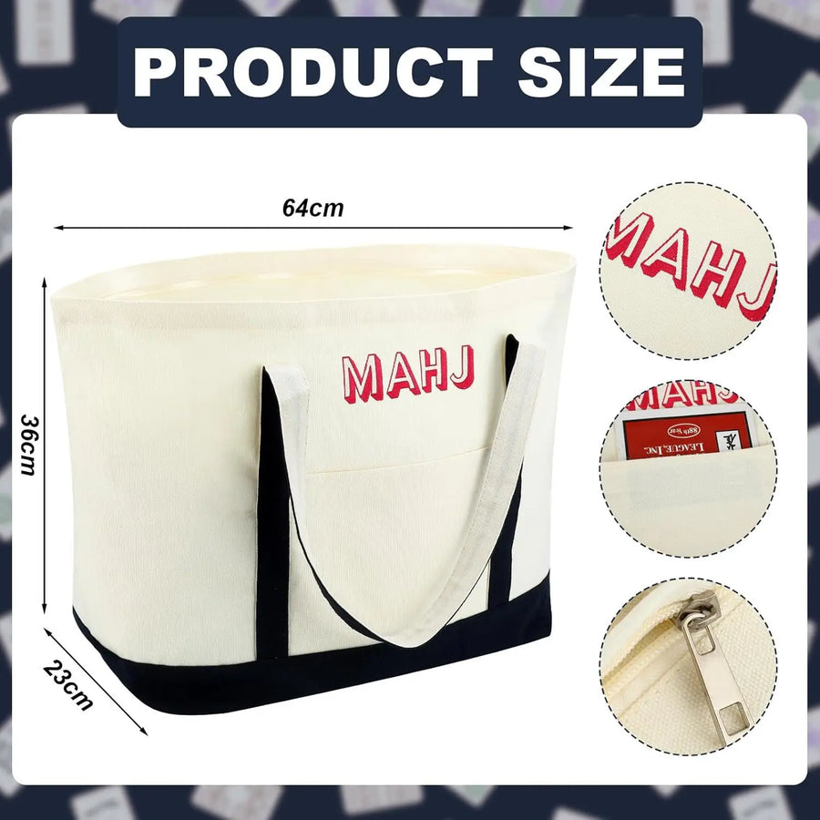 Mahjong Storage Bag Set, Foldable Canvas Tote, Large Capacity Portable Travel Bags