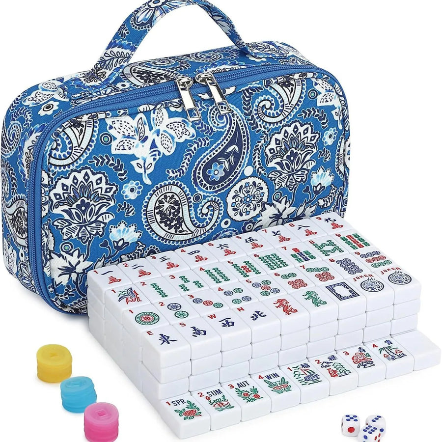 Mahjong Tile Storage Bag, Vintage Pattern Portable Handbag, Large Capacity, view 7