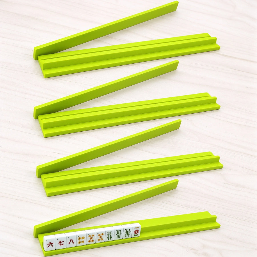 Mahjong Tile Racks and Pushers, Set of 4, 20 Inch Foldable Modern Wood, Portable