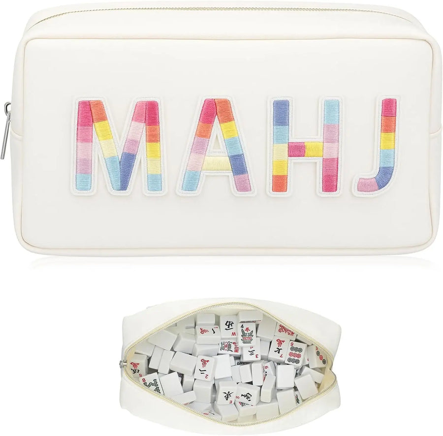 Mahjong Tile Storage Bag, Foldable Canvas, Large Capacity Carrying Case, Multicolor