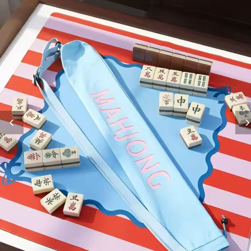 Mahjong Mat Bag, 34 Inch Long Drawstring Storage Tube with Straps, Portable Carrying Bag, view 3