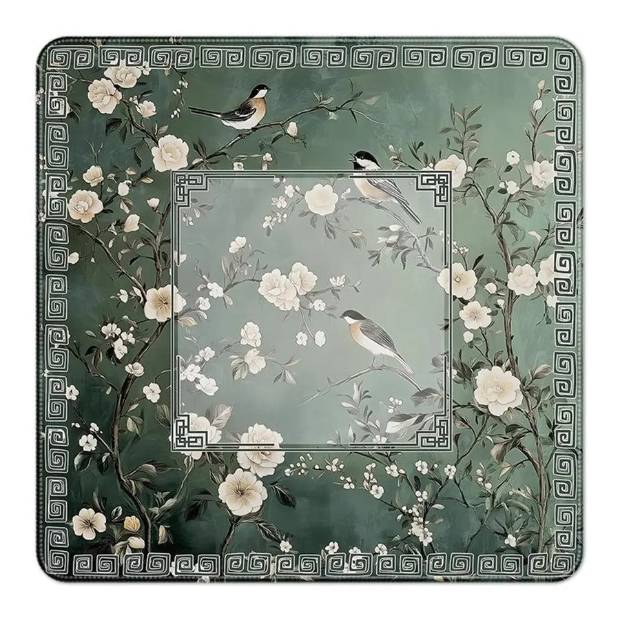 American Mahjong Mat with Carry Bag, Non-Slip Rubber, Shan Shui Landscape with Crane, Koi and Lotus