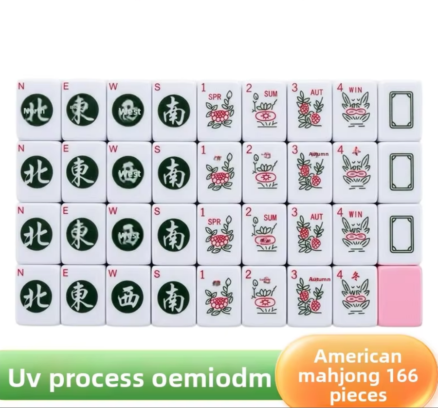 American Mahjong Set, 166 Tiles, UV-Coated Melamine, Western Characters, view 5