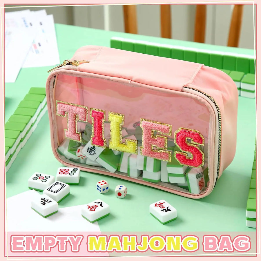 Mahjong Storage Bag with Embroidered Letters, Waterproof, Portable, Multicolor (Tiles Not Included), view 2
