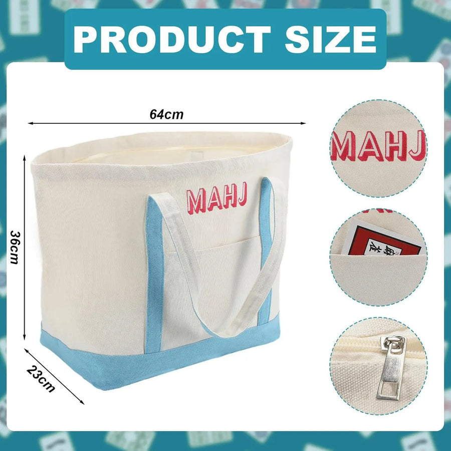 Mahjong Storage Bag Set, Foldable Canvas Tote, Large Capacity Portable Travel Bags, view 10