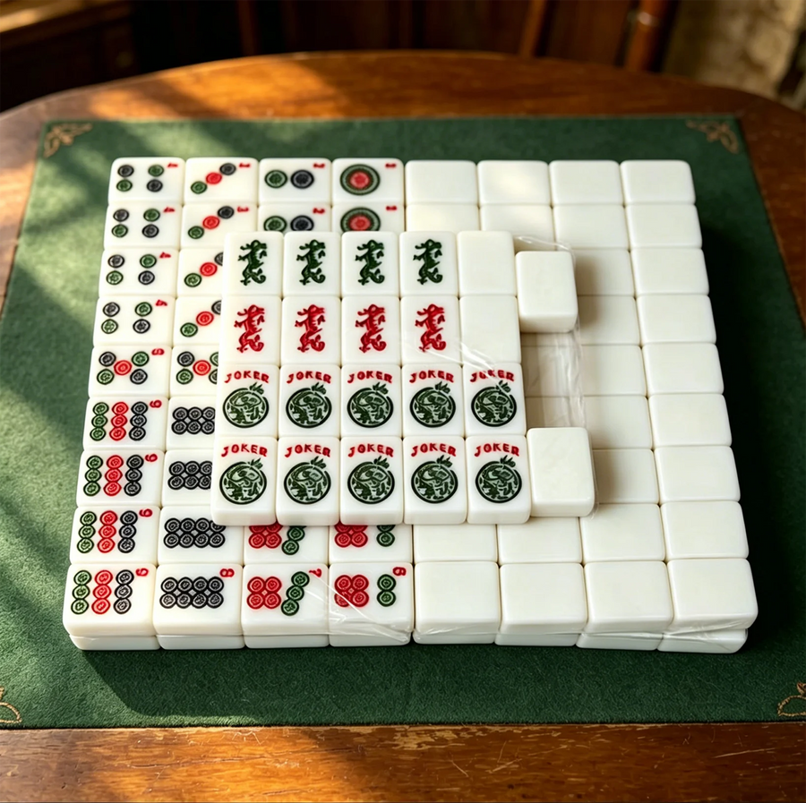 American Mahjong Set, 166 Tiles with Jokers, White Engraved Melamine, Joker and Dragon Design, view 3