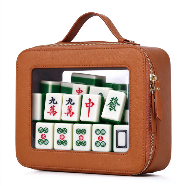 Mahjong Travel Case, Portable Storage Bag with Clear PU Cover