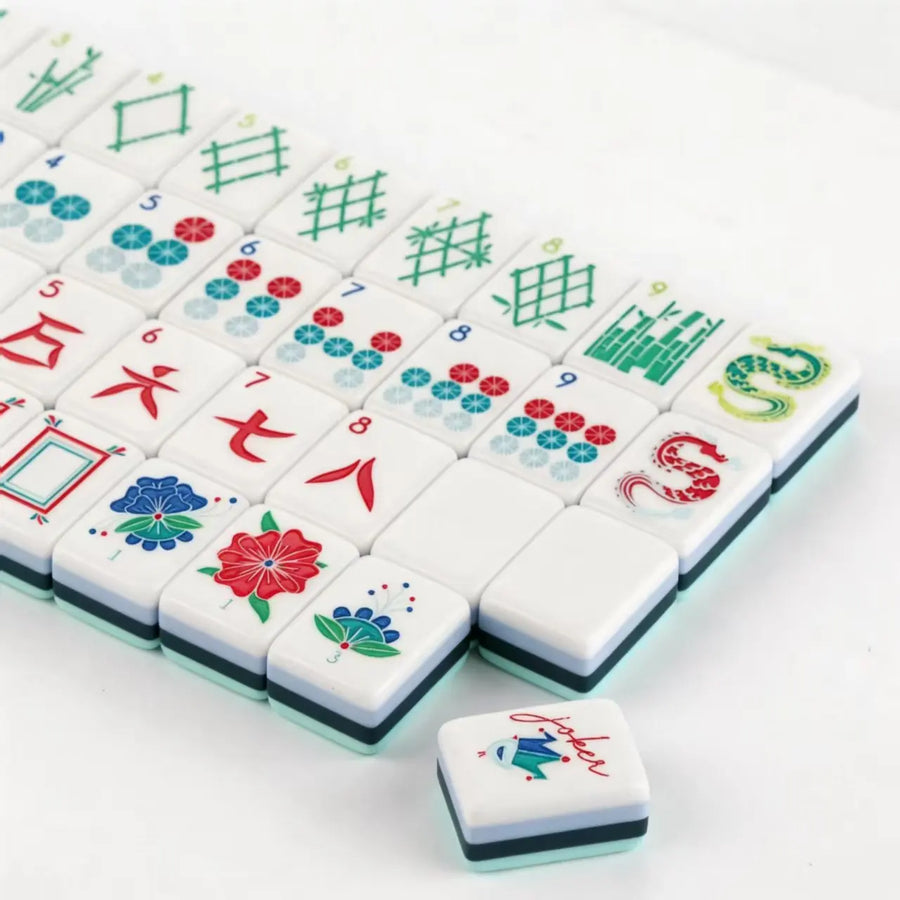 American Mahjong Tiles, 160 Count, Mint Green Face with Navy Blue Layered Band, view 3