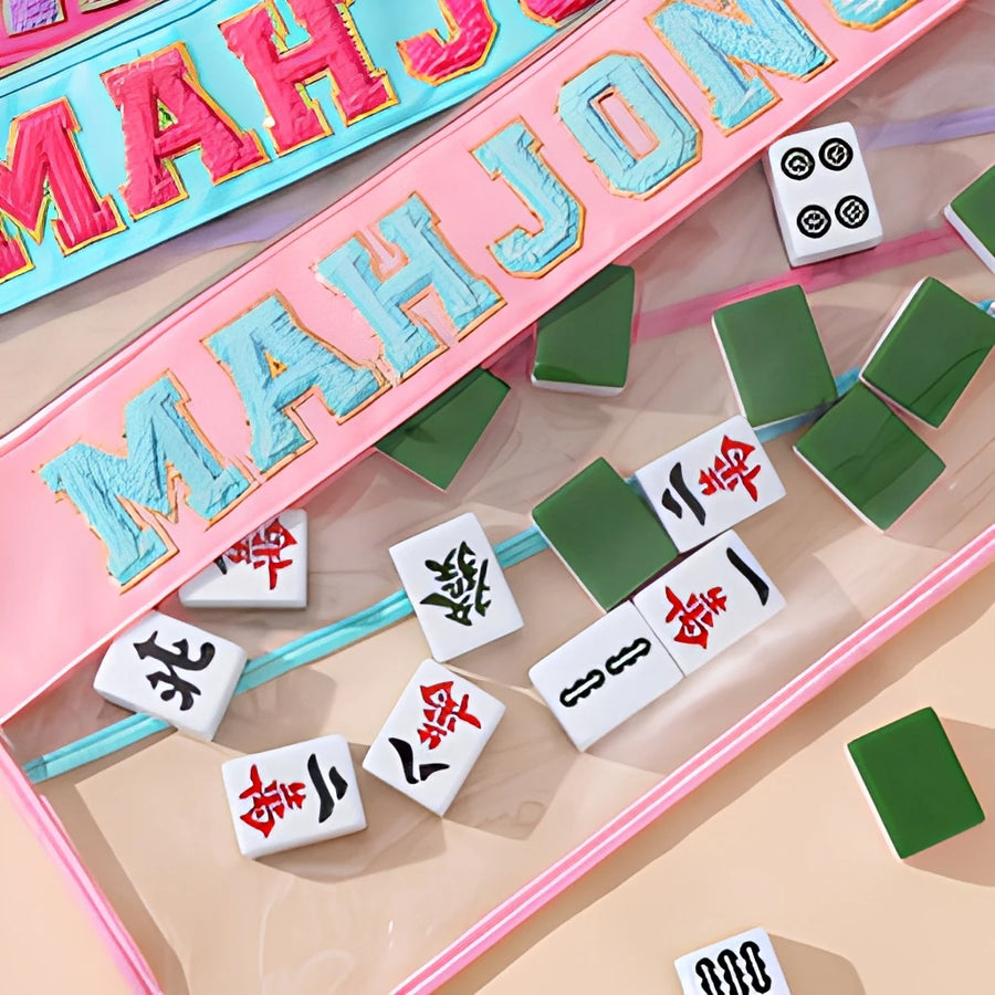 Mahjong Storage Pouches, Clear PVC Zipper Bags with Chenille Letters, for Tiles, Racks and Coins, view 4