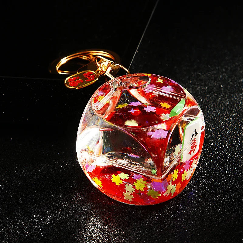 Mahjong Keychain, Acrylic Liquid Glitter Bag Charm, 10.5 x 4.5 x 4.5 cm, 5 Styles, view 2