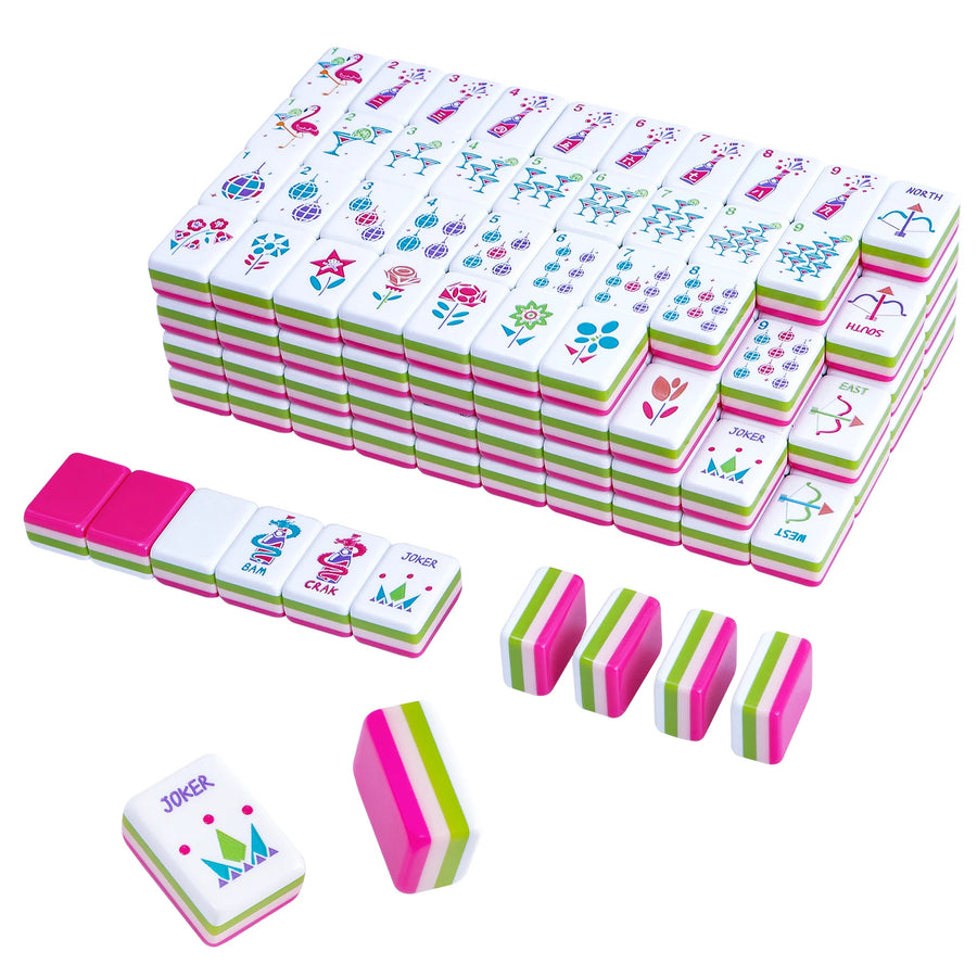 American Mahjong Tiles, 160 Pieces, Layered Green Acrylic, Spring Floral Bloom Design, view 12