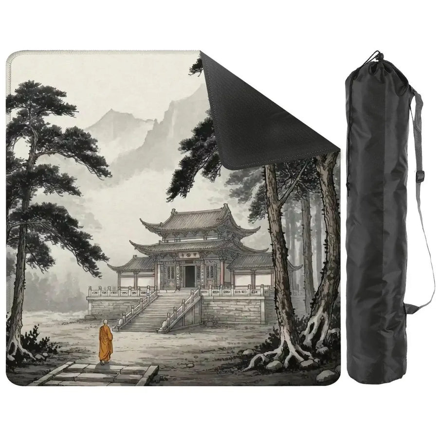 American Mahjong Mat with Carry Bag, Neoprene, Non-Slip, Noise Reducing, Black and Gold Crane and Peony