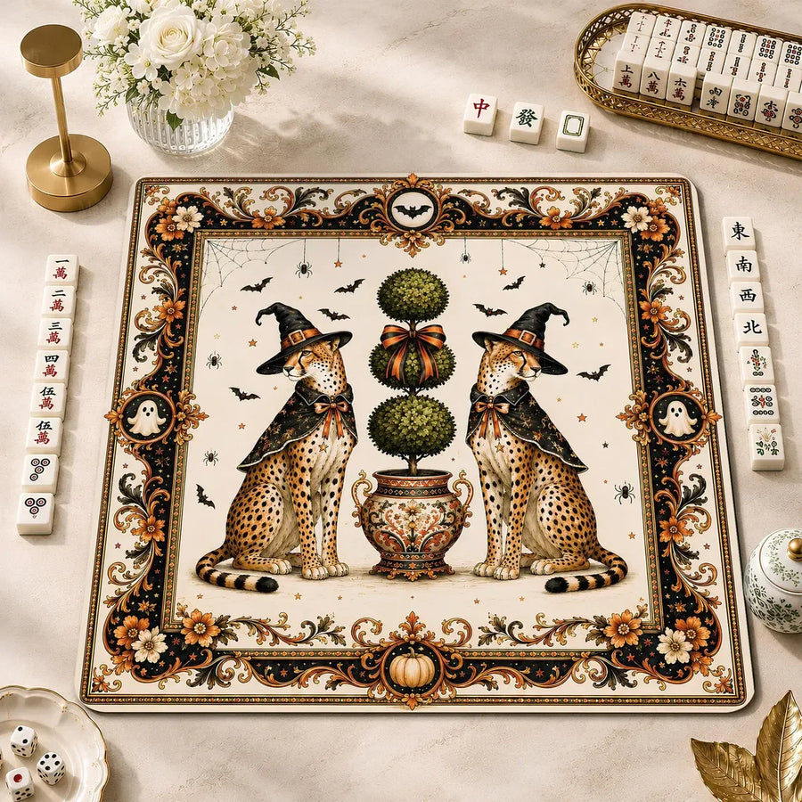 Mahjong Mat with Storage Bag, Neoprene, Non-Slip, Noise Reducing, Celtic Tree of Life, Fox, Moon and Butterfly
