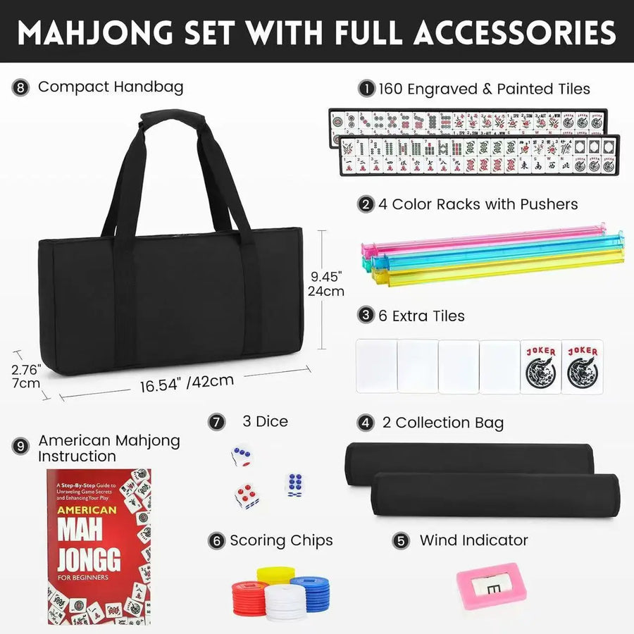 American Mahjong Set, 160 Engraved Tiles, 4 Color Racks and Pushers, Carry Bag, Dice, Scoring Chips, view 7