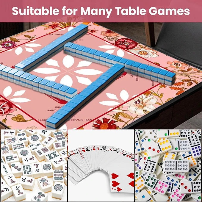 American Mahjong Mat, 31.5 x 31.5 Inch (80 cm) Rubber, Non-Slip, Stain Resistant, Pink and Red Floral, view 5