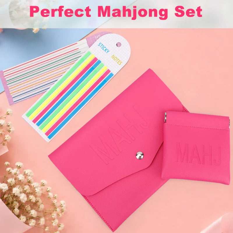 Mahjong Card Clutch Holder Set, Embossed MAHJ PU, with Squeeze Dice Pouch and Line Finder Sleeve, view 11