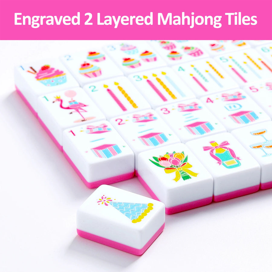 American Mahjong Set, 160 Engraved Melamine Tiles with Travel Bag, Rose Red, view 3