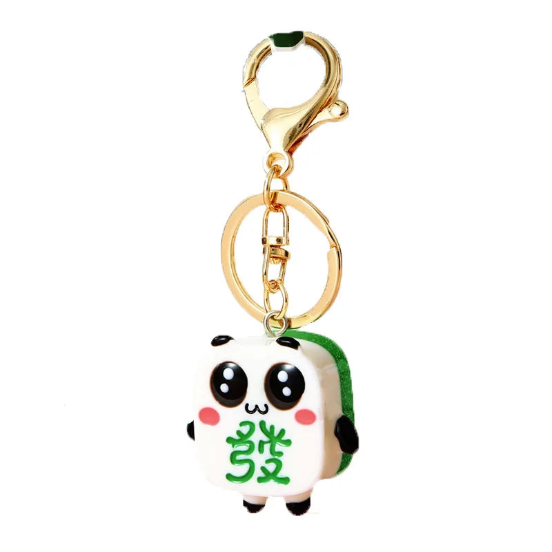 Mahjong Keychain, Metal Bag Charm with Red Braided Loop, 11 x 5.8 x 5 cm, 3 Styles, view 5