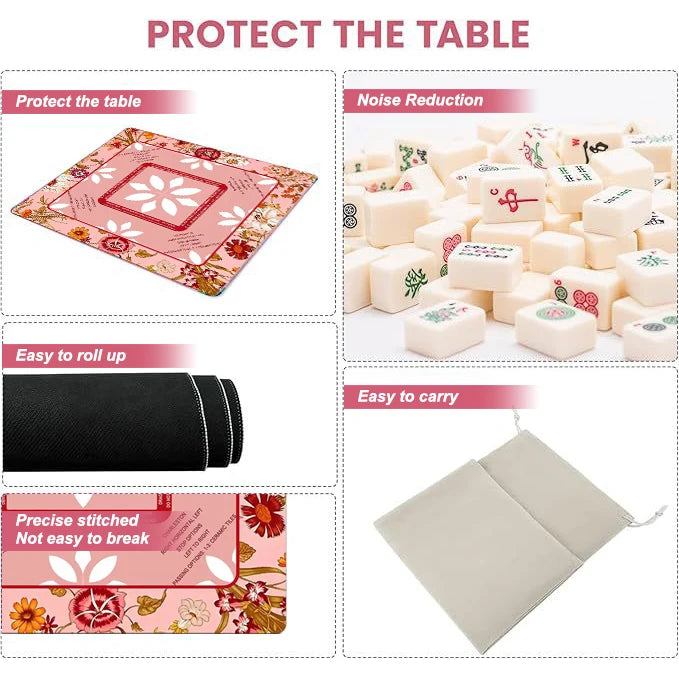American Mahjong Mat, 31.5 x 31.5 Inch (80 cm) Rubber, Non-Slip, Stain Resistant, Pink and Red Floral, view 4