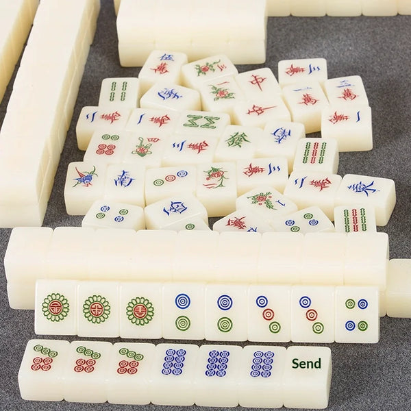 American Mahjong Set, 166 Melamine Tiles with Faux Leather Case, Dice, Chips and Wind Indicator