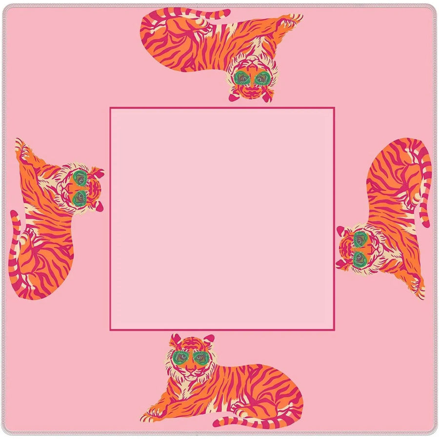 Mahjong Mat, 33 Inch Neoprene, Pink Leopard and Tiger Jungle Animal Print